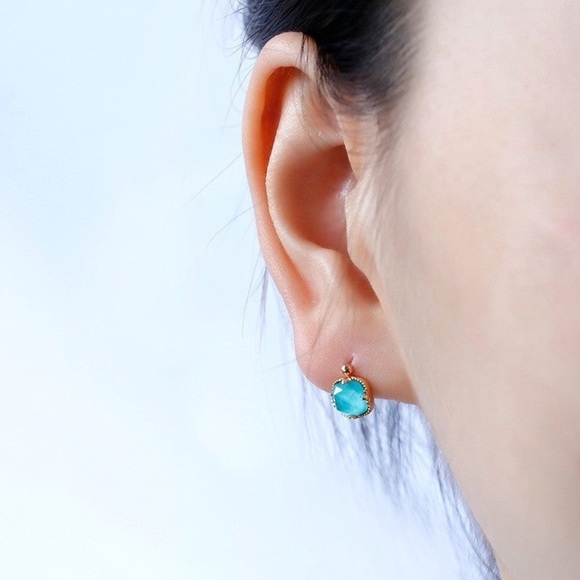 SALE 🔥 Natural Turquoise Doublet Gemstone Birthstone Earrings - NEW - Picture 3 of 5